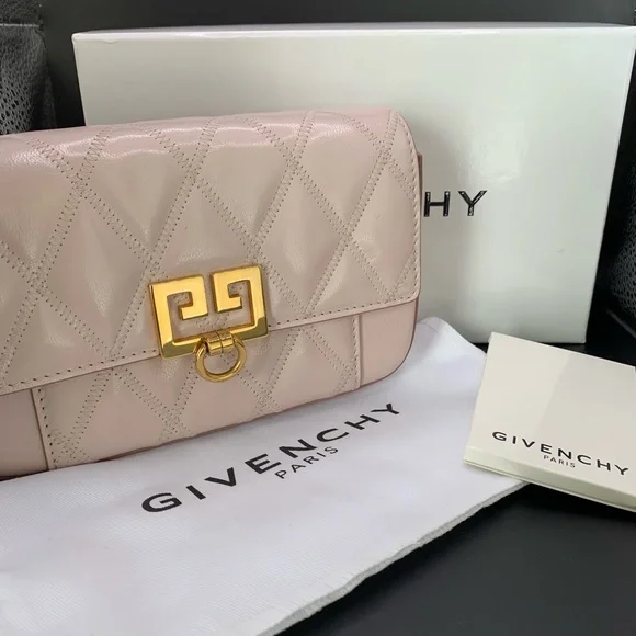 Authentic Givenchy Goatskin Quilted GV3 Mini Pocket Convertible Bag Pink - Picture 5 of 8